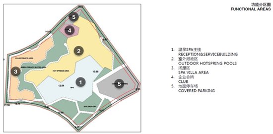 温泉spa建筑主体采用了庭院围合式的布局,将空间分割为若干的大小庭院