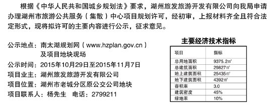 湖州市旅游公共服务(集散)中心项目规划许可_