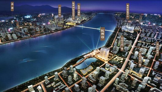 杭州的陆家嘴,地铁1号线、6号线在此交汇.吉利集团、三星电高清图片