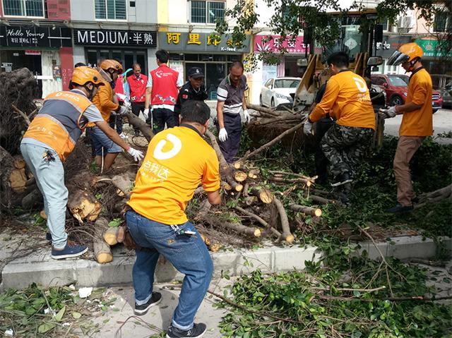 山竹过后 广东多地点我达骑手协助清理道路障