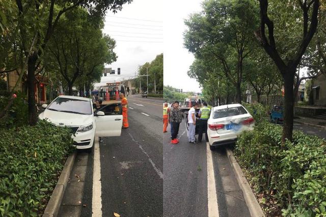 南京女司机开车时忙着接电话 冲上绿化带--扬子晚报网