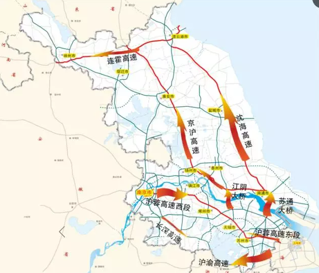 三条横向通道: g2京沪/g42沪蓉高速无锡-苏州共线段,g2京沪/g40沪陕
