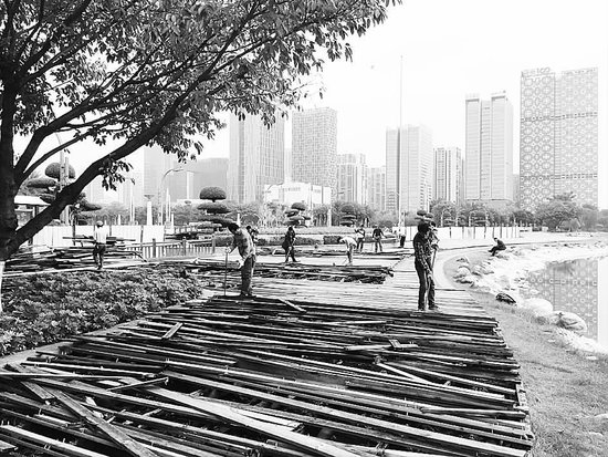 改造木制景观设施 河东公园清除隐患