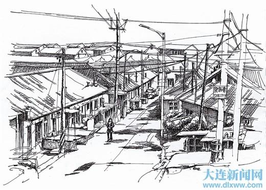 90后钢笔手绘庄河老街今昔情