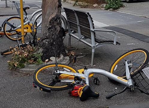 外国共享单车也悲惨 河里、屋顶都有