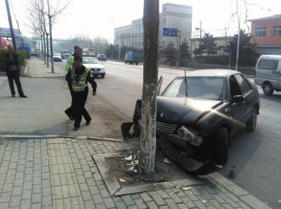 轿车撞树司机逃跑 车内有多块假牌照两把砍刀