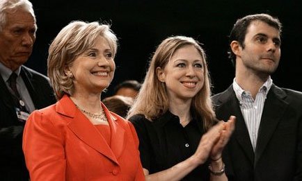 Clinton's daughter, wearing someone's wedding dress
