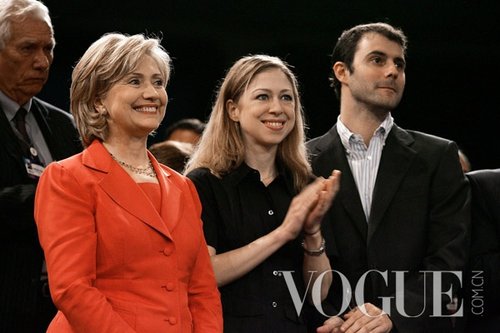 Clinton's daughter, wearing someone's wedding dress