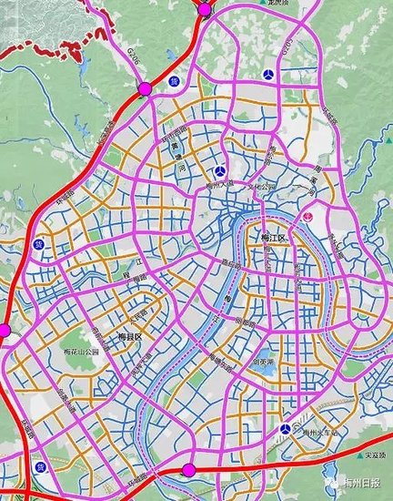最新规划图!梅州将构建 三环八放射 城区骨架路