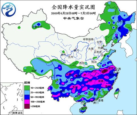 6月28日-7月3日全国降水量实况分布图