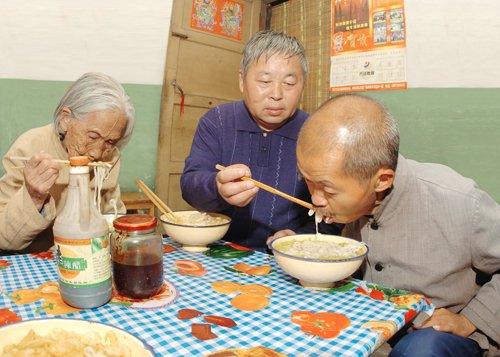 谢延信为岳母梳头