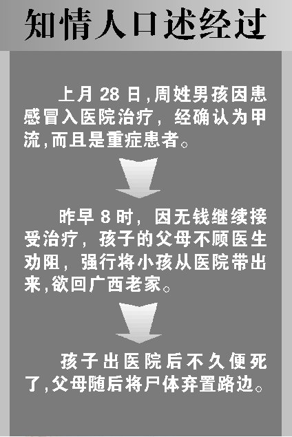 重症甲流儿被弃尸水沟 疑父母无钱治被迫出院