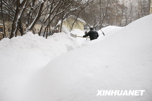 莫斯科遭持续强降雪袭击 积雪深度近半米(图)