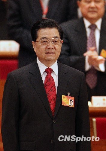 月5日上午，十一届全国人大三次会议在北京人民大会堂开幕，国家主席胡锦涛出席大会。中新社发任晨鸣摄