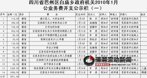 资料图：乡政府网站上政府机关开支公示情况。