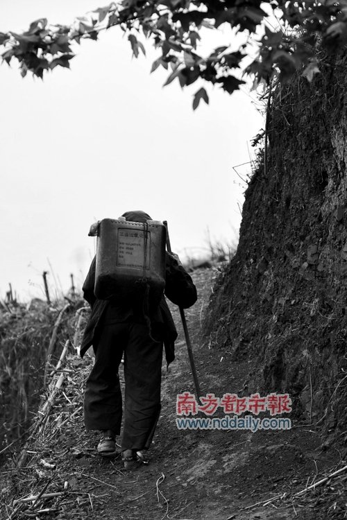 贵州旱区村民到谷底河里背水 来回一趟5小时
