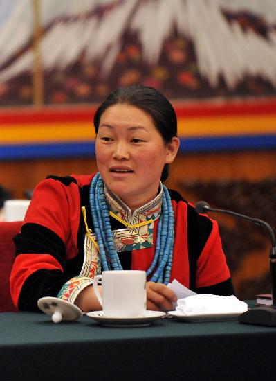 图文:来自西藏的全国人大代表晓红发言
