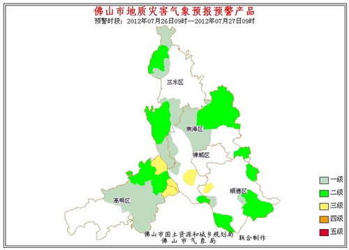 7月26日-27日佛山地质灾害气象预警预报结果