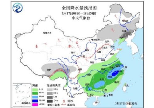 江西安徽等地有强降水 甘肃内蒙古现沙尘