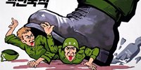 朝鲜海报上美国士兵被踩在脚下