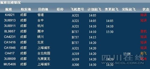 成都双流机场今日航空管制 致航班大规模延误