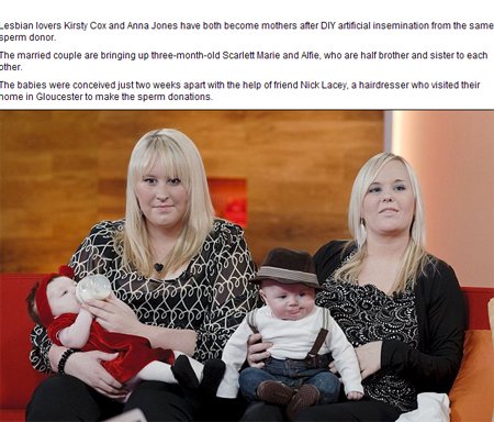 英国<em>女同性恋</em>夫妇皆产子 捐精者为同一人(图)_