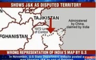 认为这条虚线意味着把印控克什米尔地区看作印巴争议领土.图片
