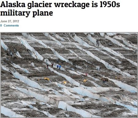 美国冰川上发现1952年坠毁军机残骸和死者遗骨