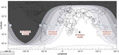 这张图表显示了全球能观测到月食的地区