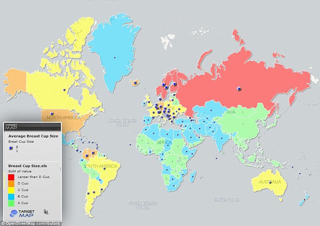 地图网站target map发表全球女性胸部大小分布图.图片