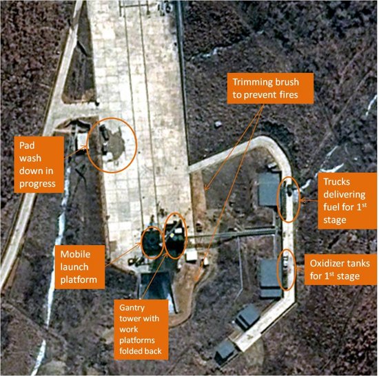 美国卫星照片表明朝鲜火箭尚未上发射台