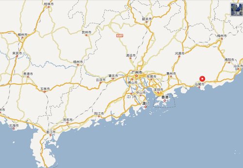 上图中红色圆点处为事发地点海丰县赤坑镇沙大村