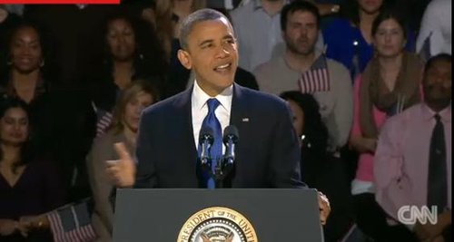 奥巴马发表胜选演讲感谢罗姆尼 称将与其合作