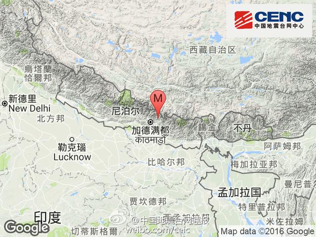 尼泊尔发生3.6级地震 震源深度7千米
