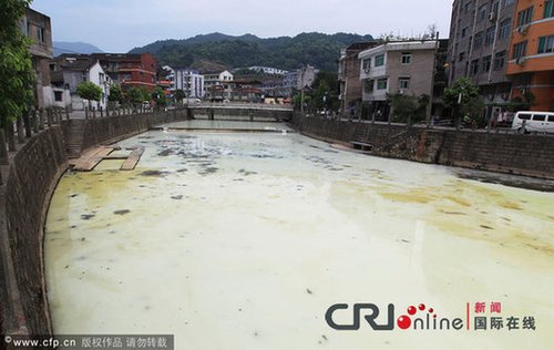 浙江温州瞿溪河被乳胶污染 一夜变身“牛奶河”