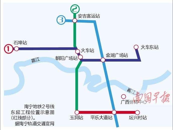 广西省南宁市地铁2号线将东延6.3公里