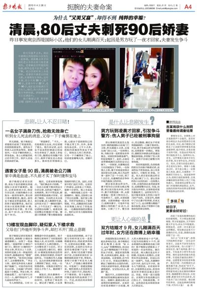4月25日清晨,南京建邺西堤国际小区内发生杀妻血案,"富二代"丈夫吉某