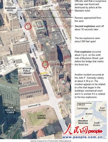 《纽约时报》刊登的爆炸地点截图。