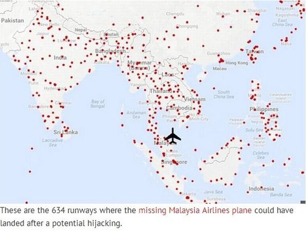 英国镜报整理出马航mh370可能会降落的634个机场跑道地图图片