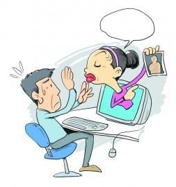 漫画图：女网友强行索爱。