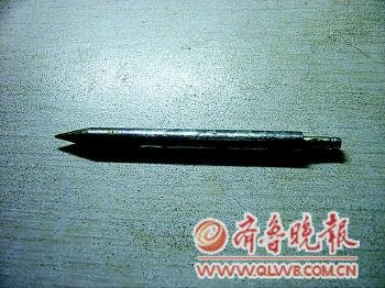 从小花猫头部取出的钢钉长约10厘米。梅暗香供图