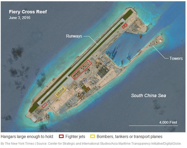 美智库：卫星图显示中国在南海岛礁建机库 可停任何军机