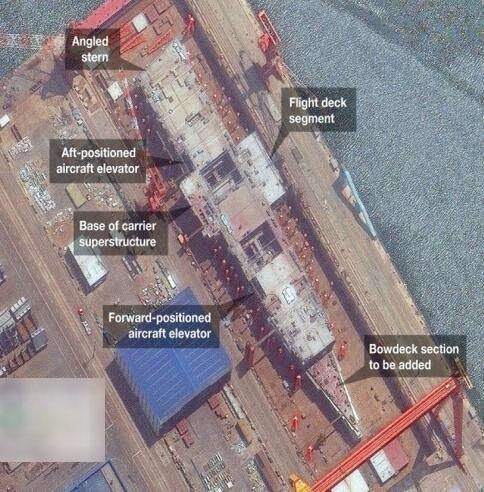外媒公布的中国首艘国产航母卫星图 原标题:专家:中国首艘在建国产