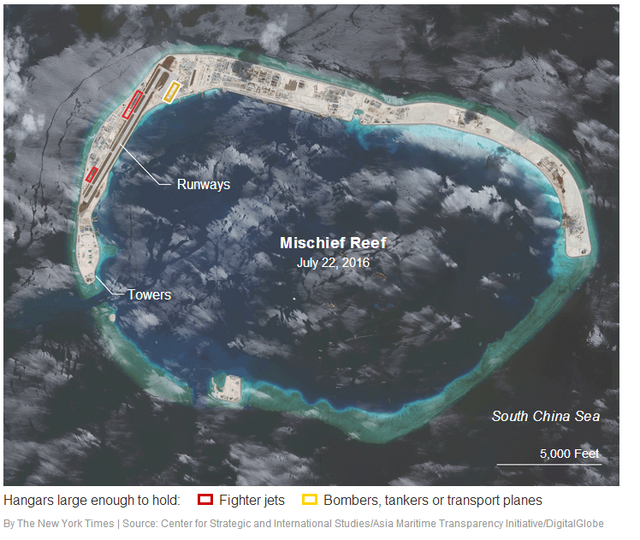 美智库：卫星图显示中国在南海岛礁建机库 可停任何军机