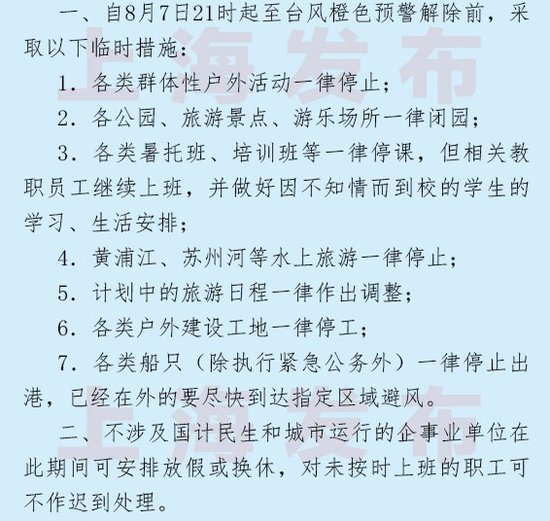 上海紧急通知台风期间企事业单位可放假或换休