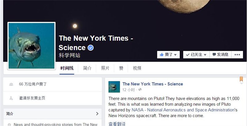 《纽约时报》科学版Facebook主页