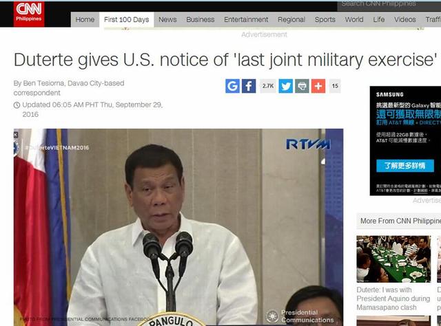 最后一次！杜特尔特称将终止美菲军演：因为中国不愿看到