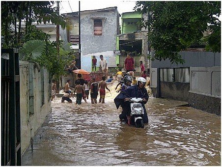 印尼首都雅加达遭大雨袭击多处变水乡(图)