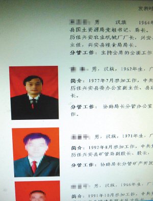广西一政府网站官员照片打马赛克 称防敲诈(图