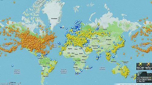 网站可看全球实时航班 飞机蝗虫般挤满欧美天空